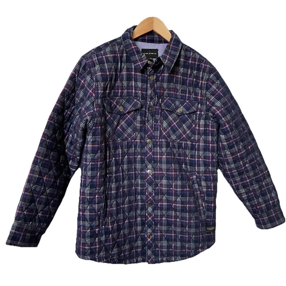 Silver Jeans Co Jacket Shacket Mens M Blue Plaid Corduroy Quilted Lumberjack